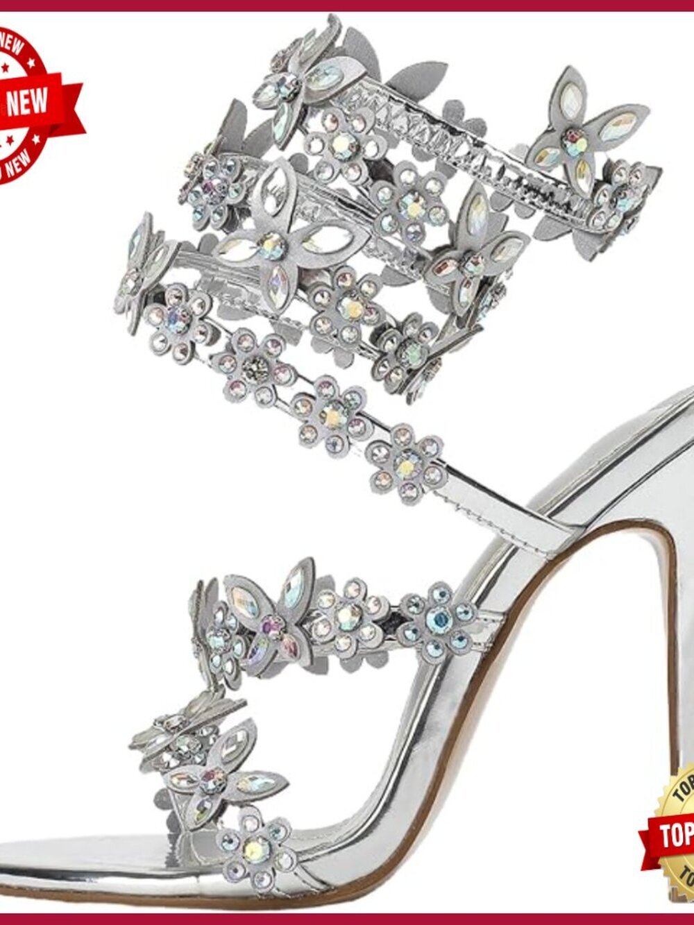Sparkly Rhinestone High Heels Spiral Strap Sandals Prom Party